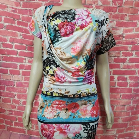 FIFILLES PARIS, France Jersey Colorful Women's Dress Asymetric Neck S - Picture 1 of 14